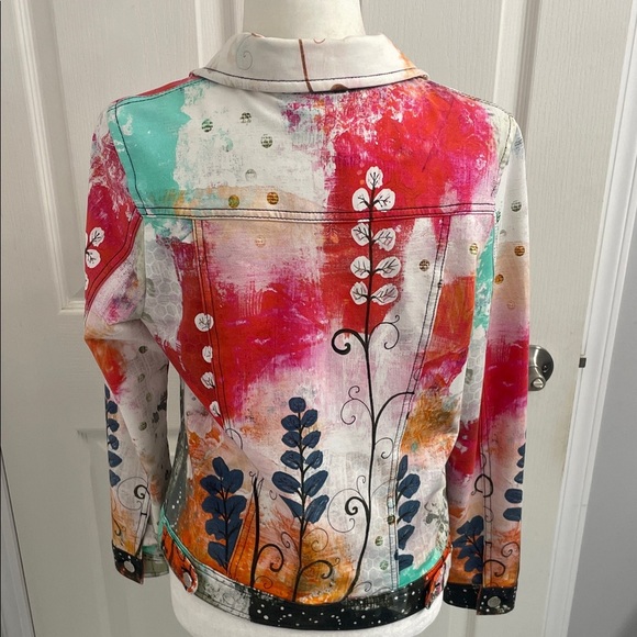 Floral Multicolor Women's Jacket by Dolceeza Silver Buttons Sz S(4) - Picture 5 of 11